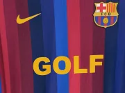 本场西班牙国家德比，巴萨球衣胸前广告位为“GOLF”标识
